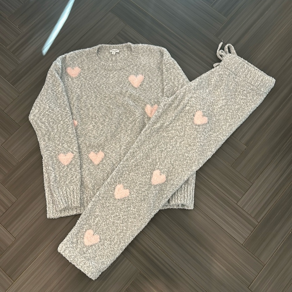 Splendid Pink Hearts Fuzzy Sweater PJ Set